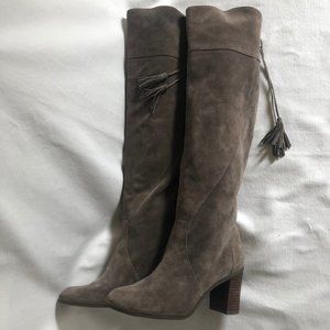 Taupe Suede Tall High Heeled Boots Size 10
